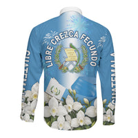 Guatemala Quetzal And Mayan Ruins Long Sleeve Button Shirt Patriotic National Symbols White Orchid Flag