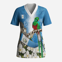 Guatemala Quetzal And Mayan Ruins Scrub Top Patriotic National Symbols White Orchid Flag