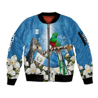 Guatemala Quetzal And Mayan Ruins Sleeve Zip Bomber Jacket Patriotic National Symbols White Orchid Flag