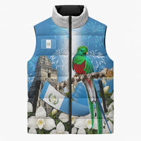 Guatemala Quetzal And Mayan Ruins Sleeveless Puffer Jacket Patriotic National Symbols White Orchid Flag
