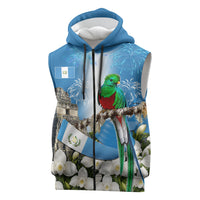 Guatemala Quetzal And Mayan Ruins Sleeveless Zip Hoodie Patriotic National Symbols White Orchid Flag