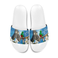 Guatemala Quetzal And Mayan Ruins Slide Sandals Patriotic National Symbols White Orchid Flag