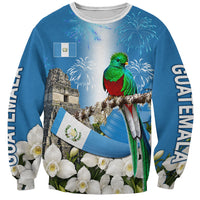 Guatemala Quetzal And Mayan Ruins Sweatshirt Patriotic National Symbols White Orchid Flag