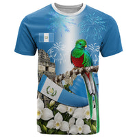 Guatemala Quetzal And Mayan Ruins T Shirt Patriotic National Symbols White Orchid Flag