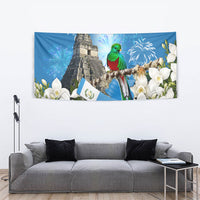 Guatemala Quetzal And Mayan Ruins Tapestry Patriotic National Symbols White Orchid Flag