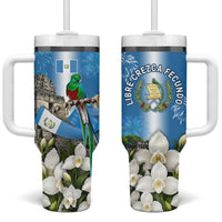 Guatemala Quetzal And Mayan Ruins Tumbler With Handle Patriotic National Symbols White Orchid Flag