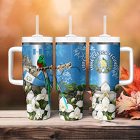Guatemala Quetzal And Mayan Ruins Tumbler With Handle Patriotic National Symbols White Orchid Flag