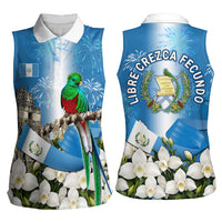 Guatemala Quetzal And Mayan Ruins Women Sleeveless Polo Shirt Patriotic National Symbols White Orchid Flag