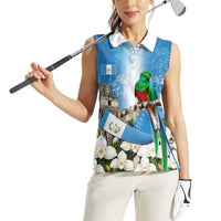 Guatemala Quetzal And Mayan Ruins Women Sleeveless Polo Shirt Patriotic National Symbols White Orchid Flag
