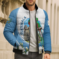 Guatemala Bomber Puffer Jacket Quetzal Mayan Ruins Orchid Flag