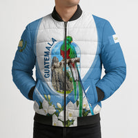 Guatemala Bomber Puffer Jacket Quetzal Mayan Ruins Orchid Flag