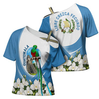 Guatemala Cross Shoulder Shirt Quetzal Mayan Ruins Orchid Flag