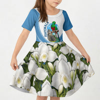 Guatemala Kid Short Sleeve Dress Quetzal Mayan Ruins Orchid Flag