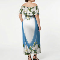 Guatemala Off Shoulder Maxi Dress Quetzal Mayan Ruins Orchid Flag