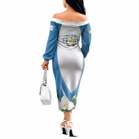 Guatemala Off The Shoulder Long Sleeve Dress Quetzal Mayan Ruins Orchid Flag