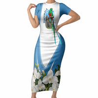 Guatemala Short Sleeve Bodycon Dress Quetzal Mayan Ruins Orchid Flag