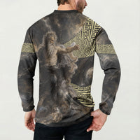 Greek God Of Chaos Button Sweatshirt Cosmic Nebula Classical Art Greek Key Pattern
