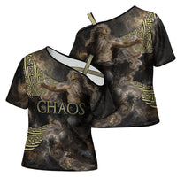 Greek God Of Chaos Cross Shoulder Shirt Cosmic Nebula Classical Art Greek Key Pattern