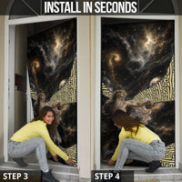 Greek God Of Chaos Door Cover Cosmic Nebula Classical Art Greek Key Pattern