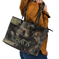 Greek God Of Chaos Leather Tote Bag Cosmic Nebula Classical Art Greek Key Pattern