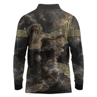 Greek God Of Chaos Long Sleeve Polo Shirt Cosmic Nebula Classical Art Greek Key Pattern
