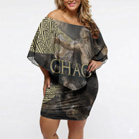 Greek God Of Chaos Off Shoulder Short Dress Cosmic Nebula Classical Art Greek Key Pattern