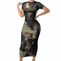 Greek God Of Chaos Short Sleeve Bodycon Dress Cosmic Nebula Classical Art Greek Key Pattern