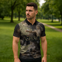 Greek God Of Chaos Zipper Polo Shirt Cosmic Nebula Classical Art Greek Key Pattern