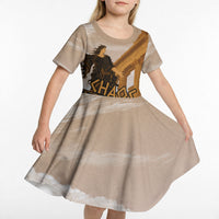 Greek Mythology Chaos Kid Short Sleeve Dress Ancient Temple Ruins Classical Art Greek Key Pattern