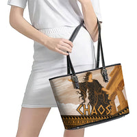 Greek Mythology Chaos Leather Tote Bag Ancient Temple Ruins Classical Art Greek Key Pattern