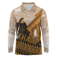 Greek Mythology Chaos Long Sleeve Polo Shirt Ancient Temple Ruins Classical Art Greek Key Pattern