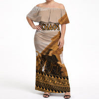 Greek Mythology Chaos Off Shoulder Maxi Dress Ancient Temple Ruins Classical Art Greek Key Pattern
