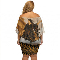 Greek Mythology Chaos Off Shoulder Short Dress Ancient Temple Ruins Classical Art Greek Key Pattern