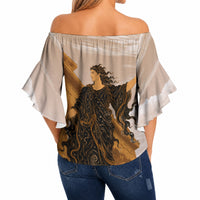Greek Mythology Chaos Off Shoulder Wrap Waist Top Ancient Temple Ruins Classical Art Greek Key Pattern