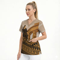 Greek Mythology Chaos Scrub Top Ancient Temple Ruins Classical Art Greek Key Pattern