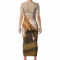 Greek Mythology Chaos Short Sleeve Bodycon Dress Ancient Temple Ruins Classical Art Greek Key Pattern