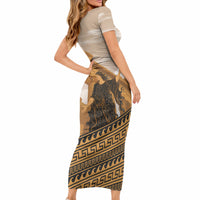 Greek Mythology Chaos Short Sleeve Bodycon Dress Ancient Temple Ruins Classical Art Greek Key Pattern