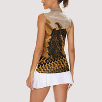 Greek Mythology Chaos Women Sleeveless Polo Shirt Ancient Temple Ruins Classical Art Greek Key Pattern