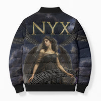 Greek Mythology Nyx Bomber Puffer Jacket Celestial Starry Night Classical Art Greek Key