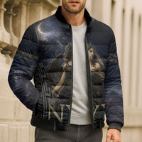 Greek Mythology Nyx Bomber Puffer Jacket Celestial Starry Night Classical Art Greek Key