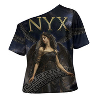 Greek Mythology Nyx Cross Shoulder Shirt Celestial Starry Night Classical Art Greek Key