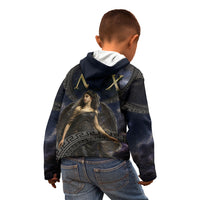 Greek Mythology Nyx Kid Hoodie Celestial Starry Night Classical Art Greek Key