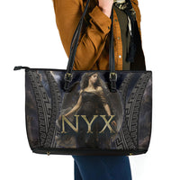 Greek Mythology Nyx Leather Tote Bag Celestial Starry Night Classical Art Greek Key
