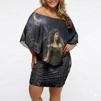 Greek Mythology Nyx Off Shoulder Short Dress Celestial Starry Night Classical Art Greek Key