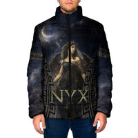 Greek Mythology Nyx Padded Jacket Celestial Starry Night Classical Art Greek Key