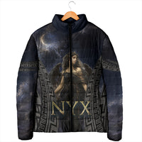 Greek Mythology Nyx Padded Jacket Celestial Starry Night Classical Art Greek Key