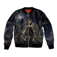 Greek Mythology Nyx Sleeve Zip Bomber Jacket Celestial Starry Night Classical Art Greek Key