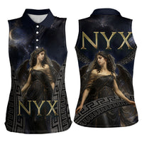 Greek Mythology Nyx Women Sleeveless Polo Shirt Celestial Starry Night Classical Art Greek Key