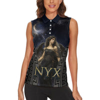 Greek Mythology Nyx Women Sleeveless Polo Shirt Celestial Starry Night Classical Art Greek Key