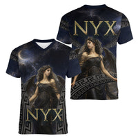 Greek Mythology Nyx Women V-Neck T-Shirt Celestial Starry Night Classical Art Greek Key